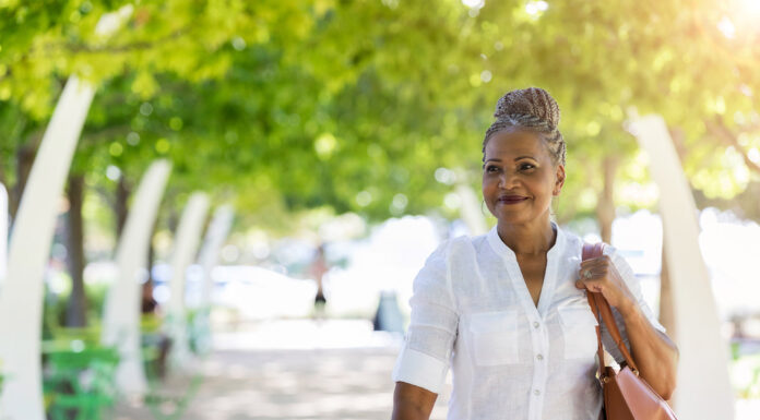 A woman smiling