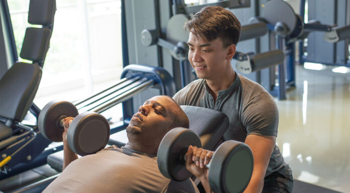 Men working out at gym