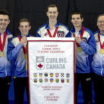 Victoria B.C.Jan29_2017.Canadian Junior Curling Champiship.B.C. skip Tyler Tardi,third Sterling Middleton,second Jordan Tardi, lead Nick Meister.coach Paul Tardi.Curling Canada/michael burns photo