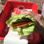 Burger patty wrapped in lettuce instead of a bun from restaurant chain, In-N-Out Burger